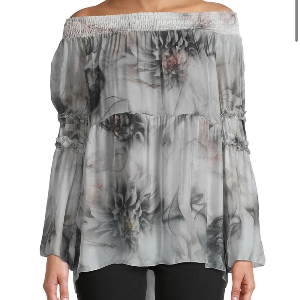 NWOT Le Marais paris off the shoulder floral silk top sz.XL
